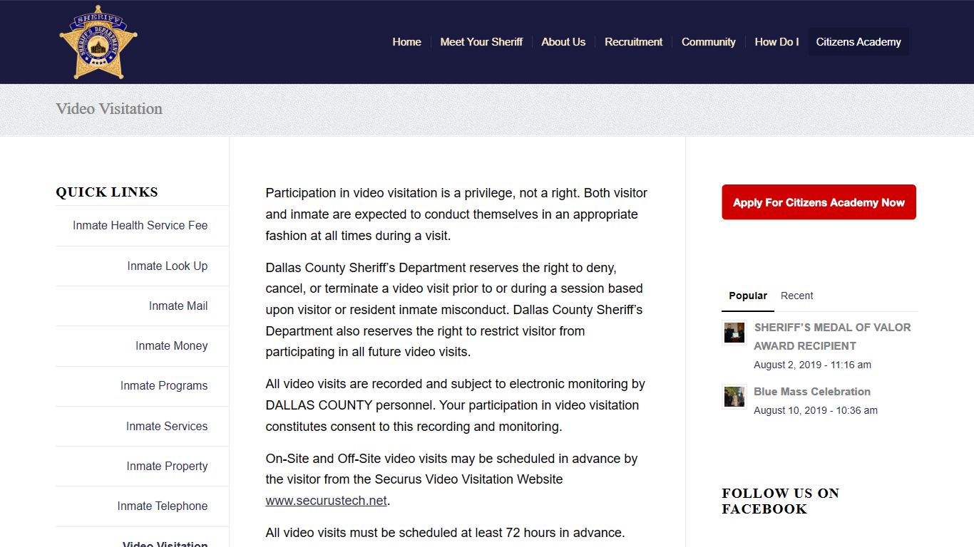 Video Visitation – Sheriff Department - Dallas County