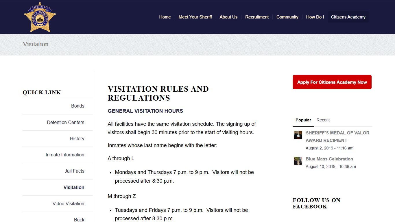 Visitation – Sheriff Department - Dallas County