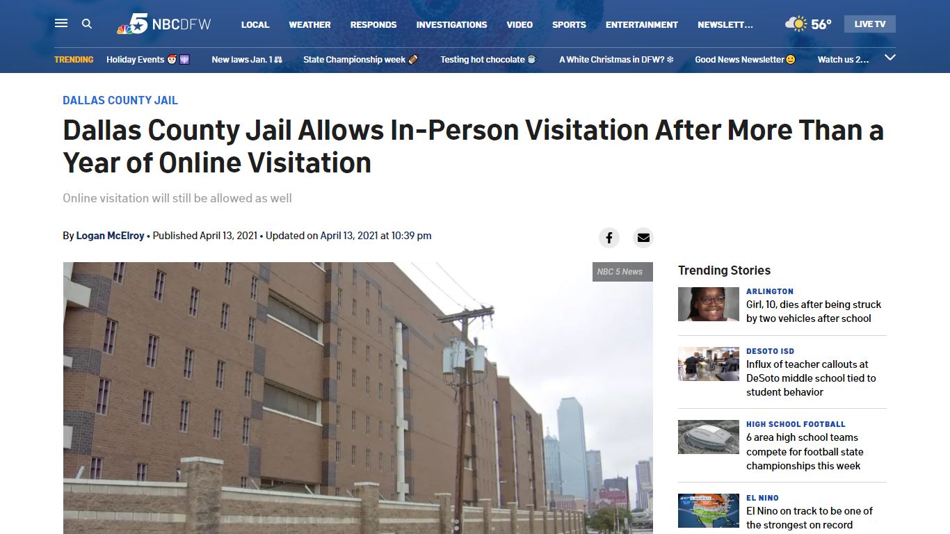 Dallas County Jail Allows In-Person Visitation After More Than a Year ...